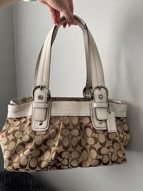 Coach Monogram Shoulder Bag in Khaki and Chalk